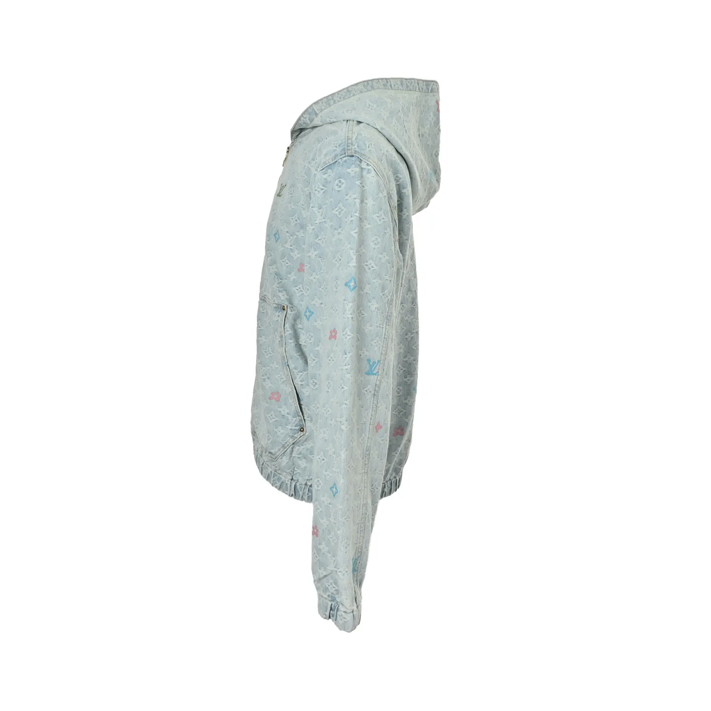 Louis Vuitton/Louis Vuitton 25Fw old flower jacquard embroidered zipper hooded denim jacket